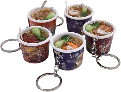 5 Pcs Food Keychain - Cute Creative Instant Noodles Key Ring Cell Phone Charm Funny Bag Strap Pendant Simulated Mini Food Key Chains for Party Favours Xmas Gifts Assorted Style