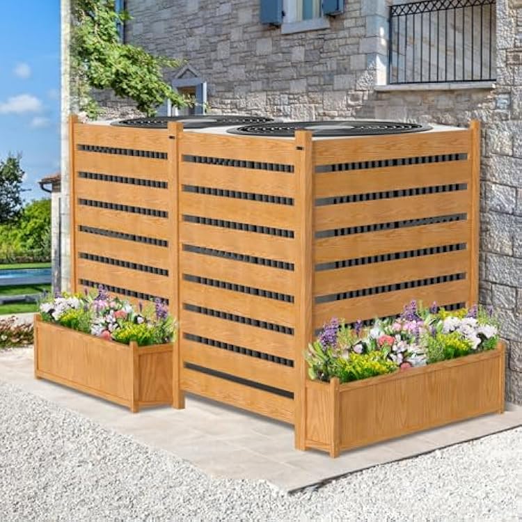 Air Conditioner Fence with Planter Box Freestanding Outdoor Privacy Screens, 36 W x 45 H Outdoor Privacy Fence Screen Panel for Trash Can Pool Equipment No-Dig Kit