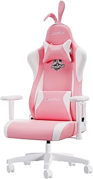 AutoFull C2 Gaming Chair Computer Chair with Ergonomic Wingless Cushion PU Leather Racing Style PC Chair with Footrest and Lumbar Support PillowPink