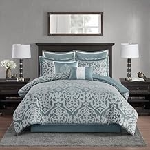 Madison Park Odette Cozy Comforter Set Jacquard Damask Medallion Design - Modern All Season, Down Alternative Bedding, Shams, Decorative Pillows, Queen(90 in x 90 in), Silver 8 Piece