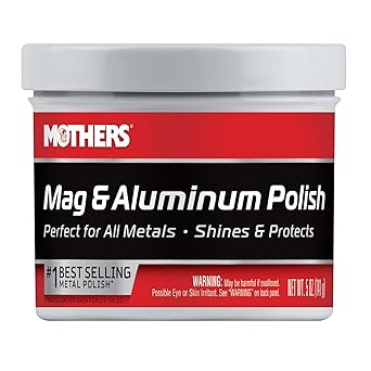 Mothers Mag & Aluminum Polish, 5 oz. Brilliant Shine, Easy to Use, For All Uncoated & Unplated Metals Including Aluminum Wheels, Stainless Steel Trim and Exhaust Tips, Brass & More 05100