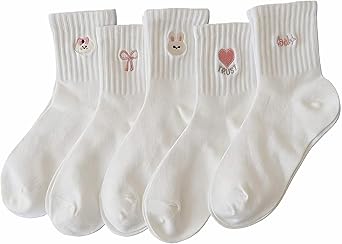 5 Pair Cute Socks for Women, Crew Ankle Cotton Thin Kawaii Socks Casual, Cutecore Coquette Clothes Y2k for Teen Girl, Aesthetic Trendy Fashion Gifts for Women