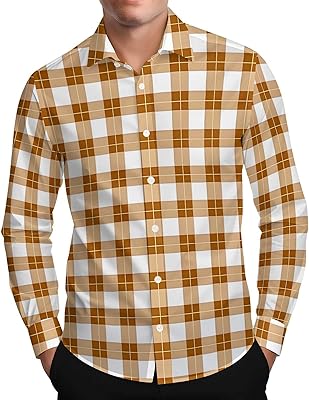 Men Casual Plaid Flannel Long Sleeve Button Down Shirt Slim Fit Casual Checkered Shirts Fall Fashion Outfits